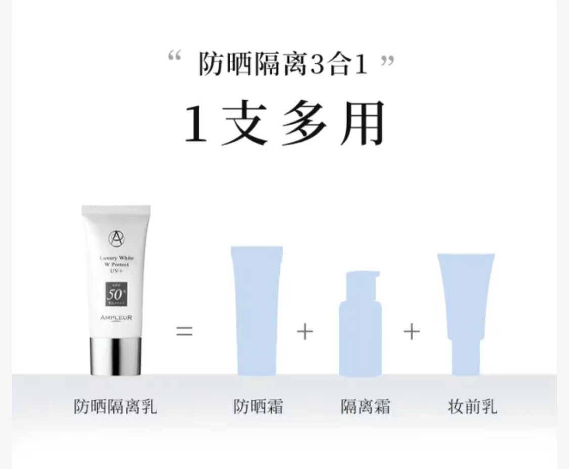 AMPLEUR アンプルール ラグジュアリーホワイト WプロテクトUVプラス 阿芙乐尔防晒霜 防蓝光 成膜快 不油腻高倍防晒  SPF50+ PA++++ 30g  4560158543133